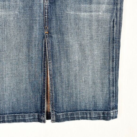 Citizens of Humanity Size 27 Denim Skirt Sophia Knee Length Y2K Front Slit‎ 618 - Picture 7 of 13